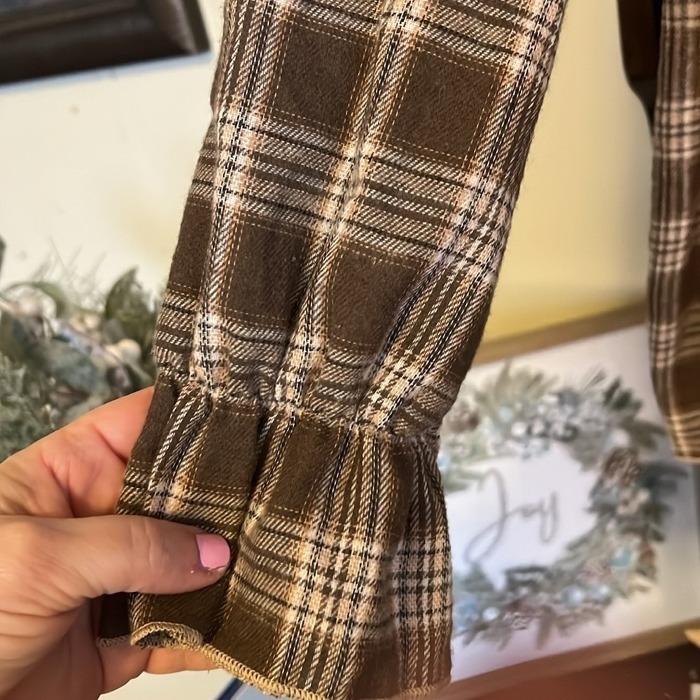 S H E I N Curve Brown/Cream/Gold Plaid Flannel Babydoll Top, Sz 4XL(20),EUC. - Picture 6 of 8